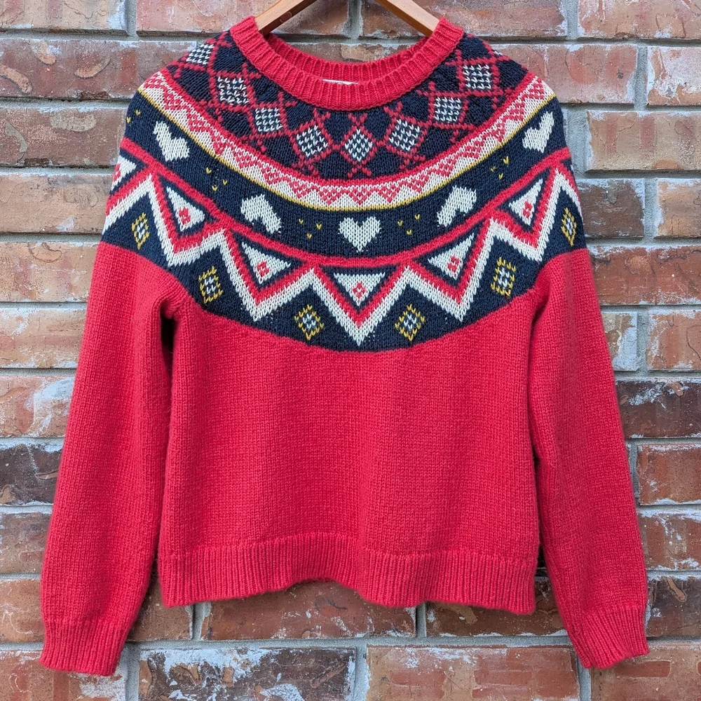 Marine Layer Archive Fair Isle Alpine Sweater Red M Wool Alpaca Blend - Picture 1 of 10